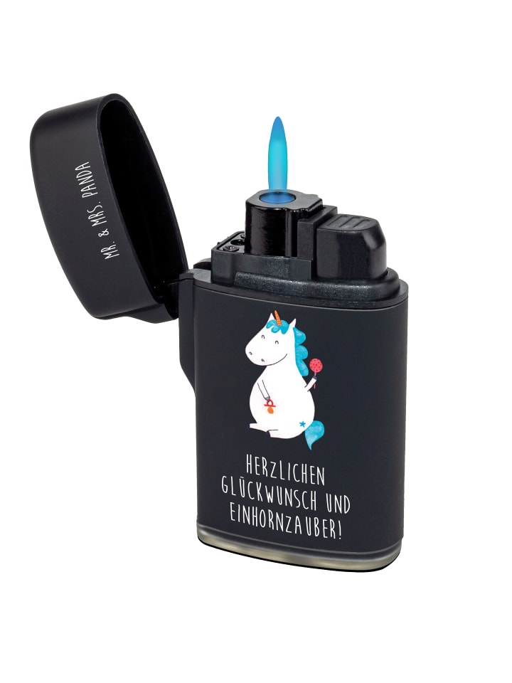 Sturmfeuerzeug Einhorn Baby mit Spruch in Schwarz