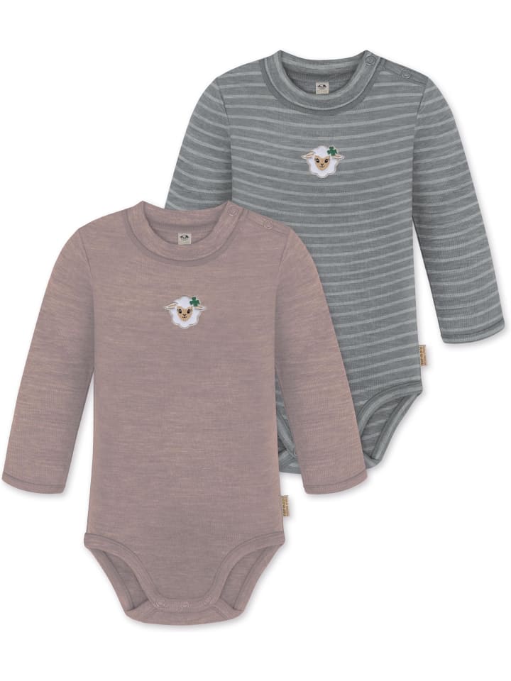 2er Pack Baby Merino Langarmbody Tuai in Rosa/Grau