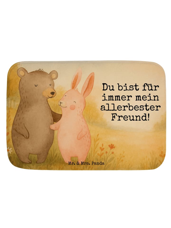 Badteppich Bär und Hase Umarmen Design mit Spruch in Weiß