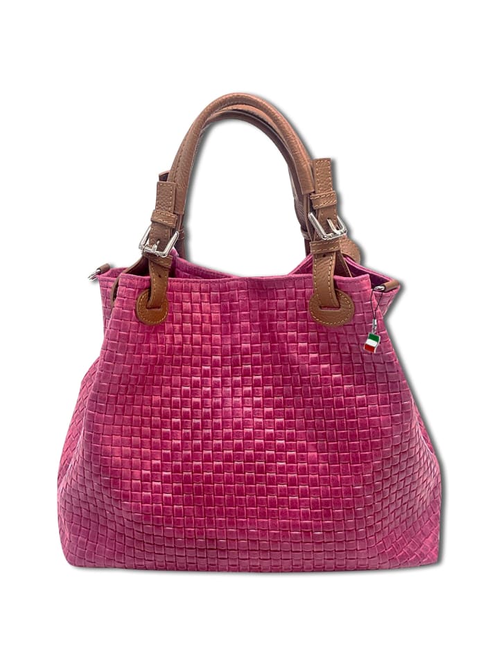 Florence Handtasche, Umhängetasche Leder pink, braun ca. 31cm