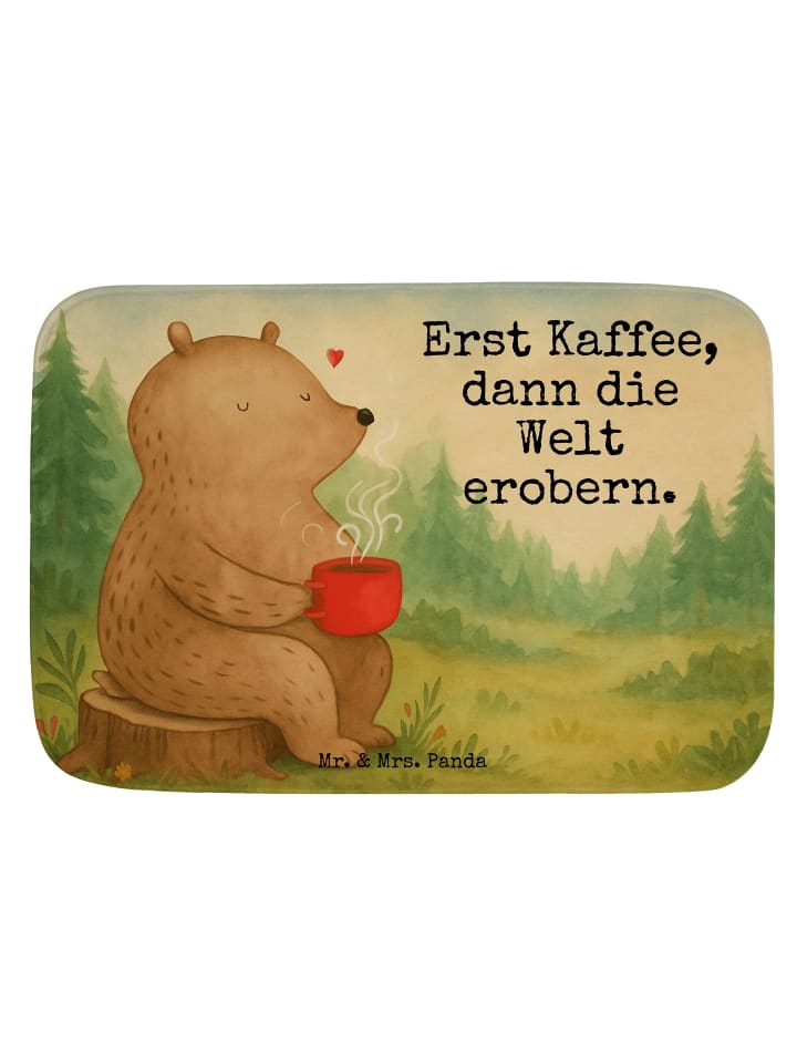 Badematte Bär Kaffee Design mit Spruch in Weiß