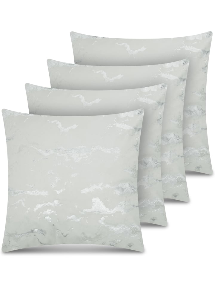 4er Set Kissenbezüge mit Marmordesign 45x45cm Carrara in Silber