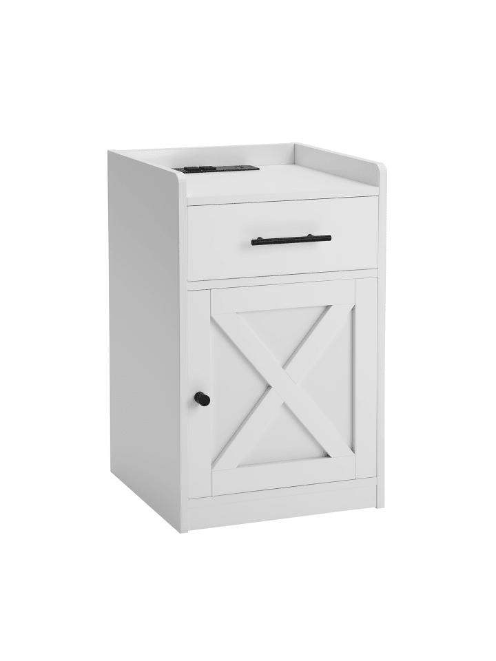 Nachttisch mit Steckdose & USB in Weiß 40x40x64 cm