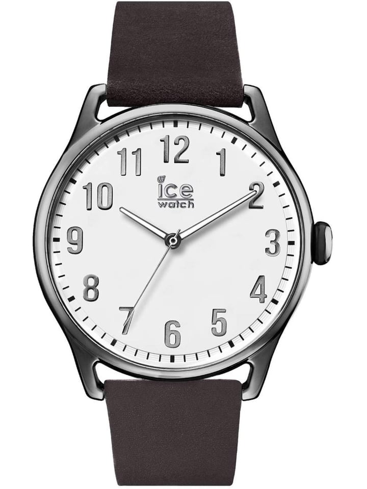 Quarzuhr ICE time Dark brown White dunkelbraun Lederarmband  41 mm in braun