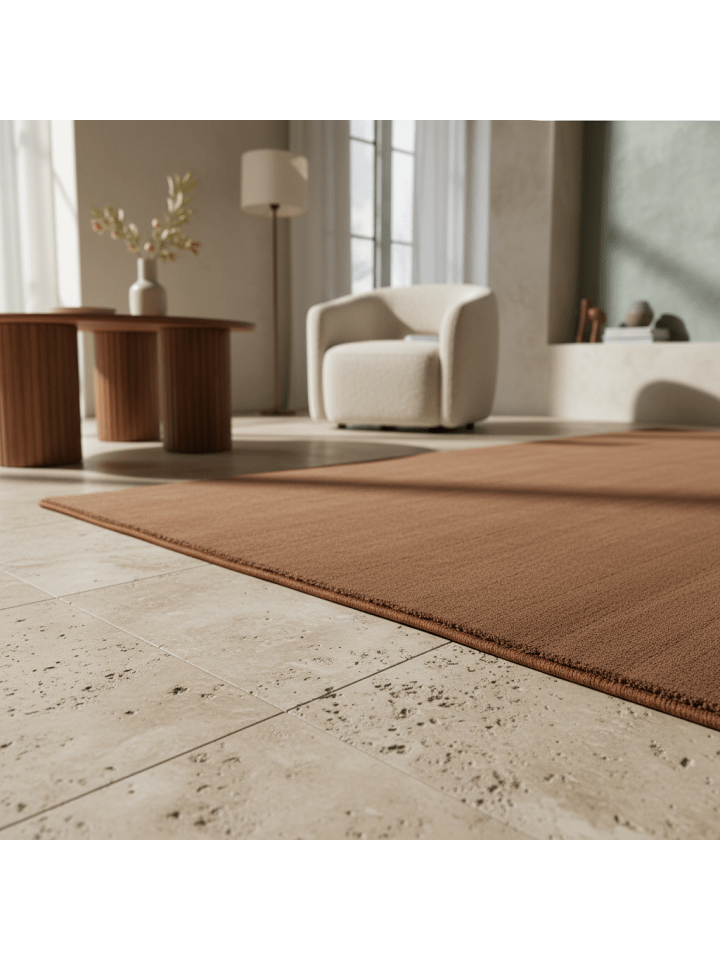 Teppich Kurzflor Waschbar Einfarbig LECH Microfaser OEKO-TEX in Braun