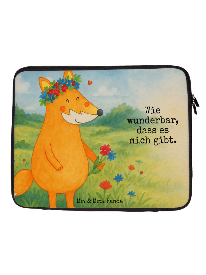 Tasche Laptop Fuchs Blumen Design mit Spruch in Weiß