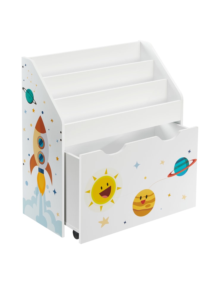 Kinderregal Teza in Weiß mit Weltall-Motiv - (B)62.5 x (H)70 x (T)29.5 cm