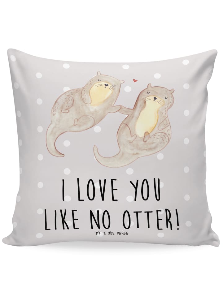 40x40 Kissen Otter Hände halten mit Spruch in Grau Pastell