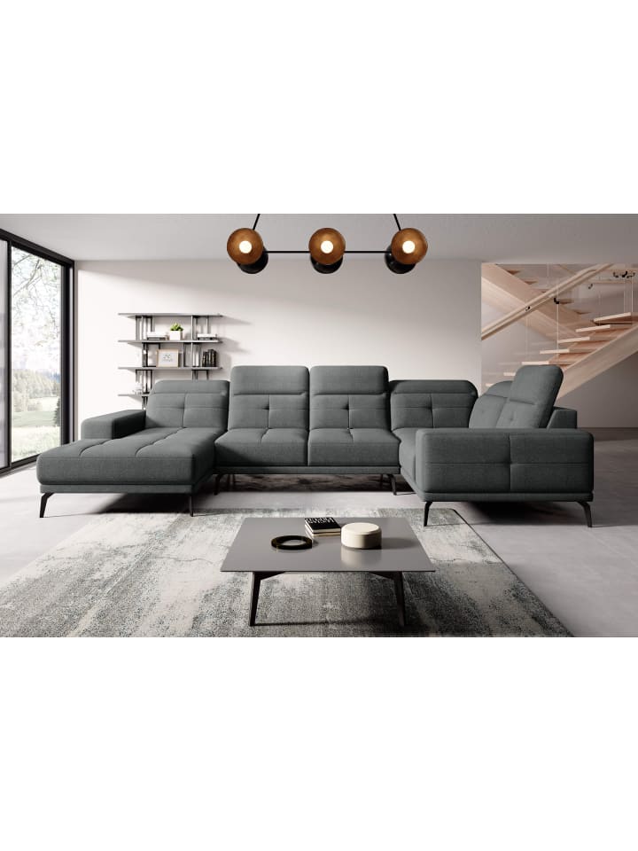 Nevido Recamiere Rechts in Asphalt - (L) 201 x (B) 350 x (H) 77 cm