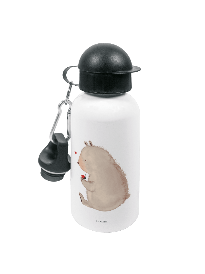 Sportflasche Bär Marienkäfer ohne Spruch in Weiß