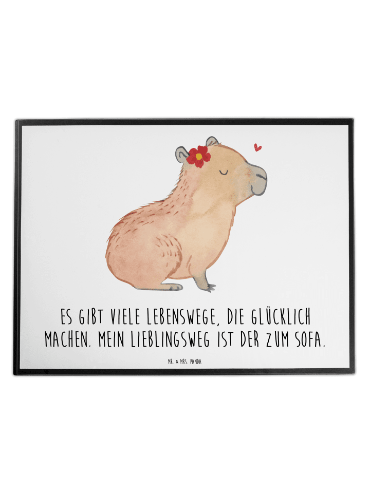 Schreibtischmatte Capybara Blume mit Spruch in Weiß