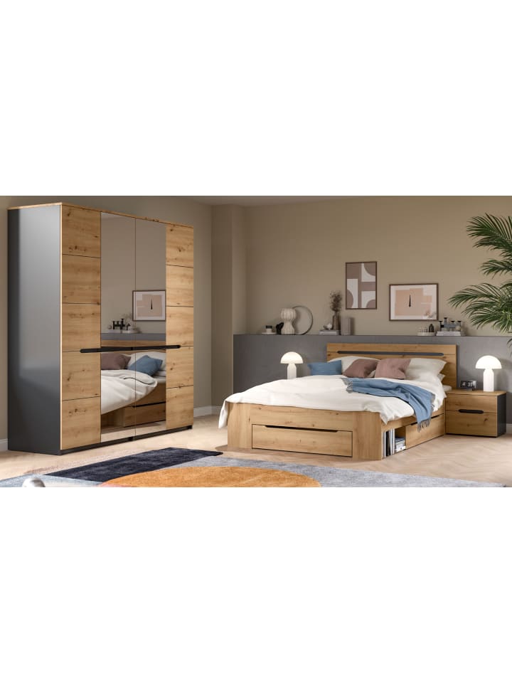 Schlafzimmer Eiche Artisan, grau 4-teilig, Komplettset mit viel Stauraum