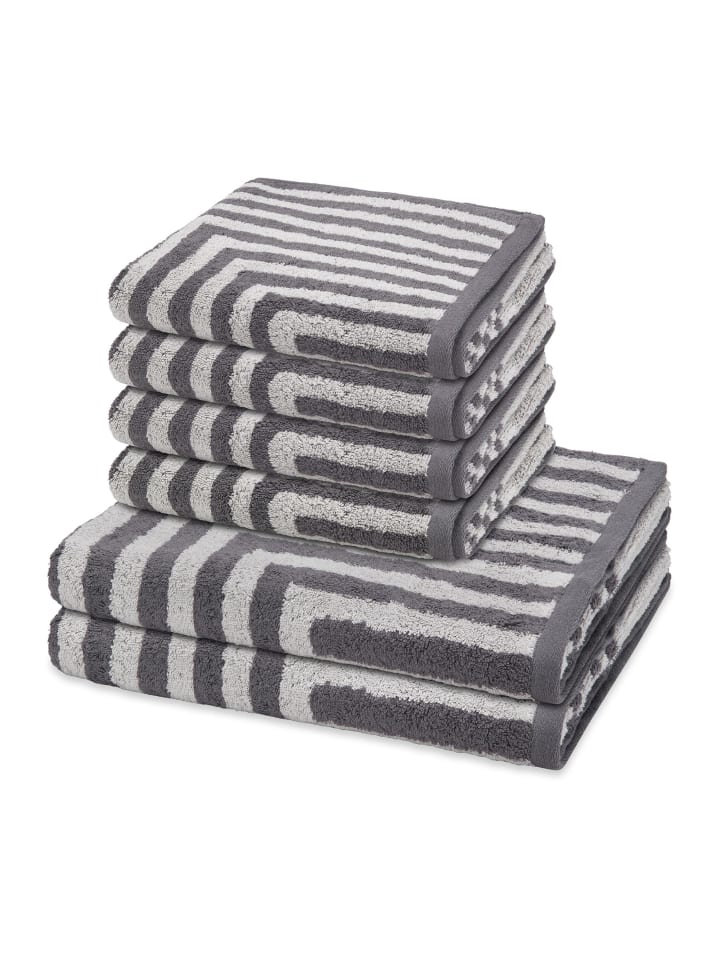 4 X Handtuch 2 X Duschtuch im Set Grafik in Grau