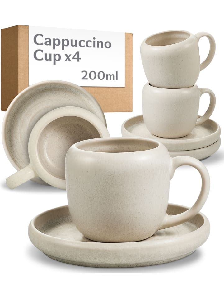 Cappuccino Tassen Set 200 ml, 4er Set, handglasiert
