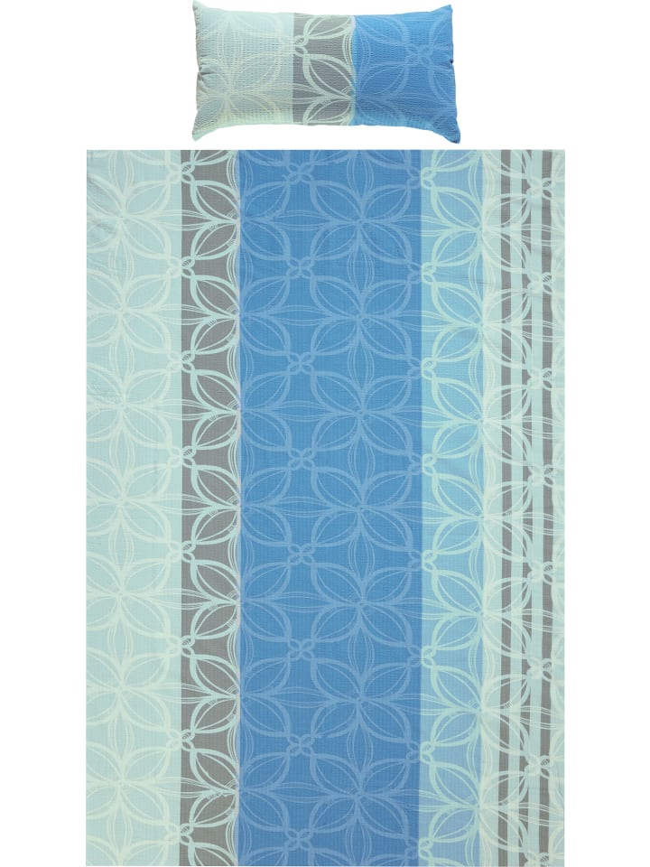 Seersucker Bettwäsche in blau-grau