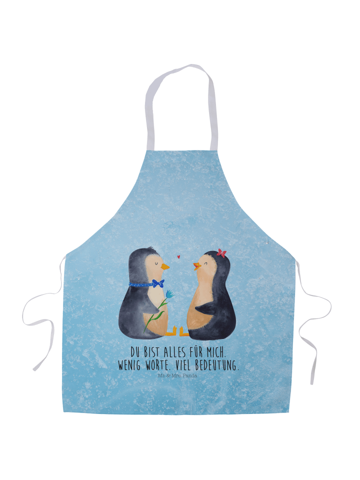Servierschürze Pinguin Pärchen mit Spruch in Eisblau