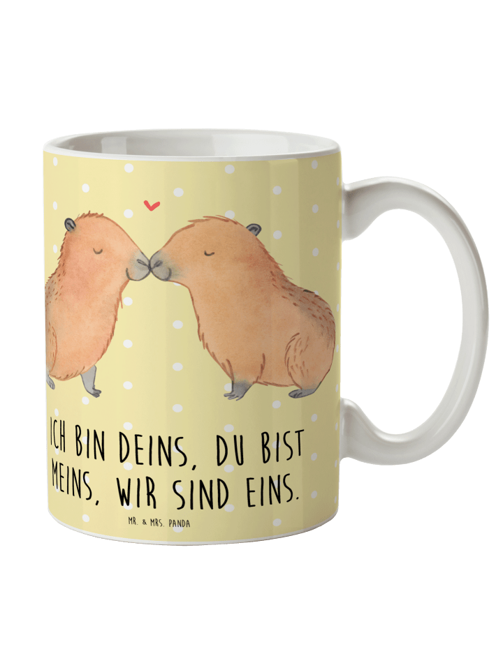 Tasse Capybara Liebe mit Spruch in Gelb Pastell