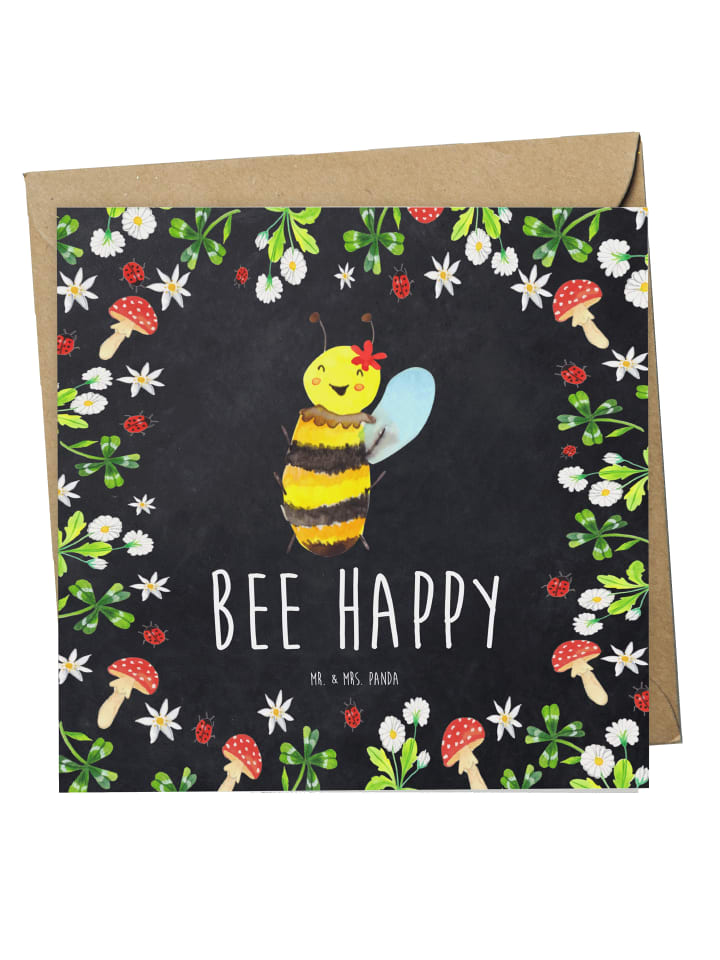 Grußkarte Biene Happy mit Spruch in Kreidetafel