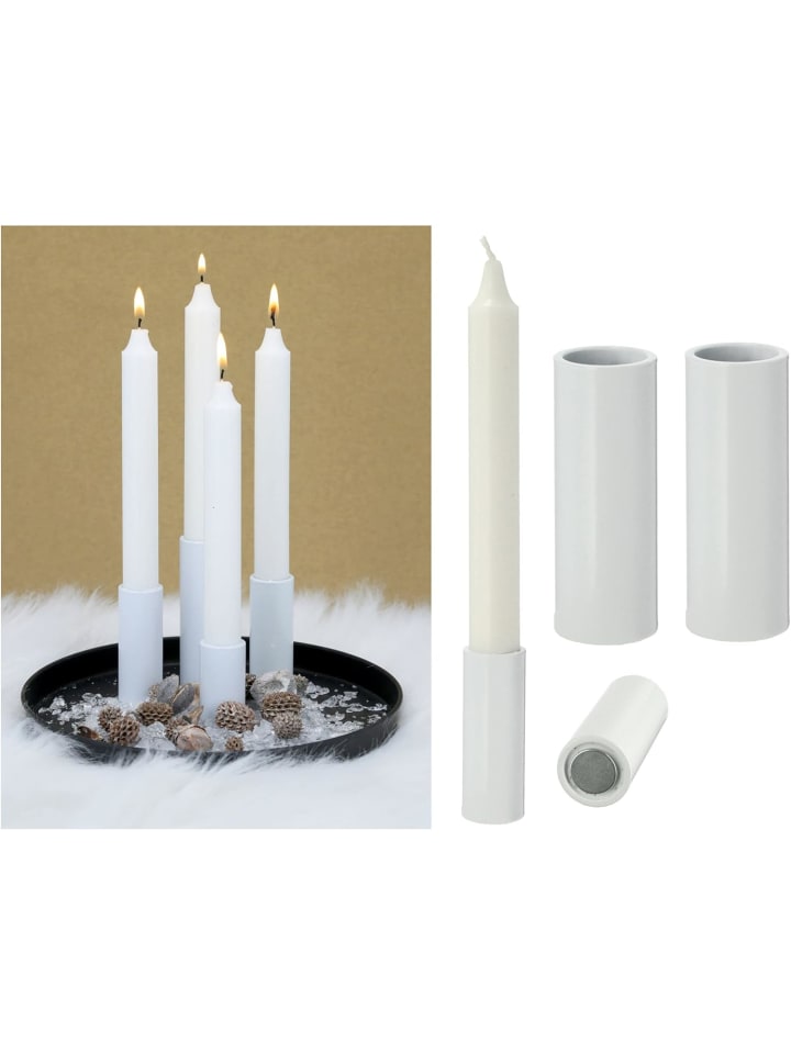 2er-Set Kerzenständer magnetisch Stabkerzen Tafelkerzen Weiss 2,8x5cm in Weiß