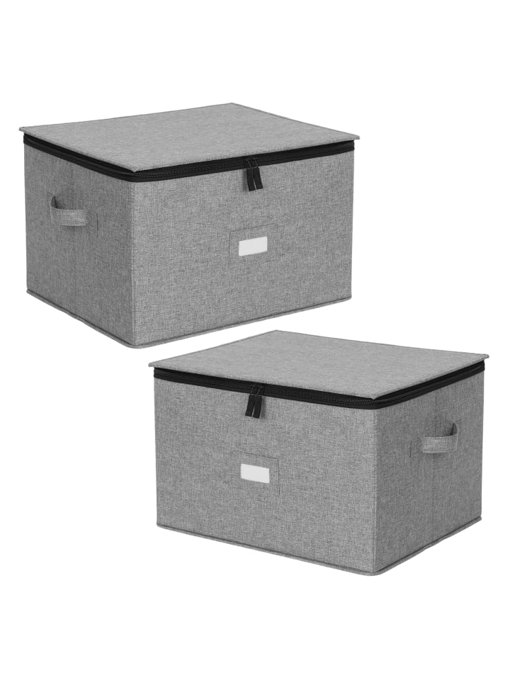 2 x Aufbewahrungsbox für Geschirr "Gläser" in Grau - (B)41,5 x (H)27 x (T)34 cm