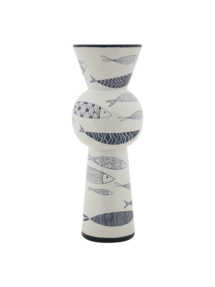 Weiße Keramikvase mit Fischmotiv, Ø 14 x 38,5 cm