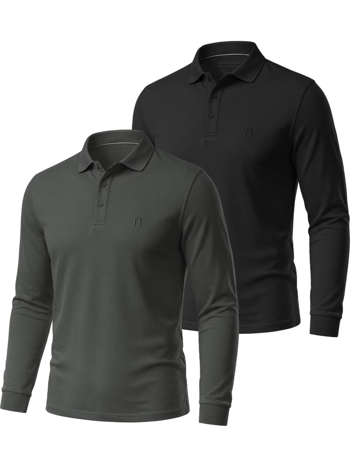 2er Set Herren Langarm Poloshirt Lyroe in Schwarz/Anthrazit