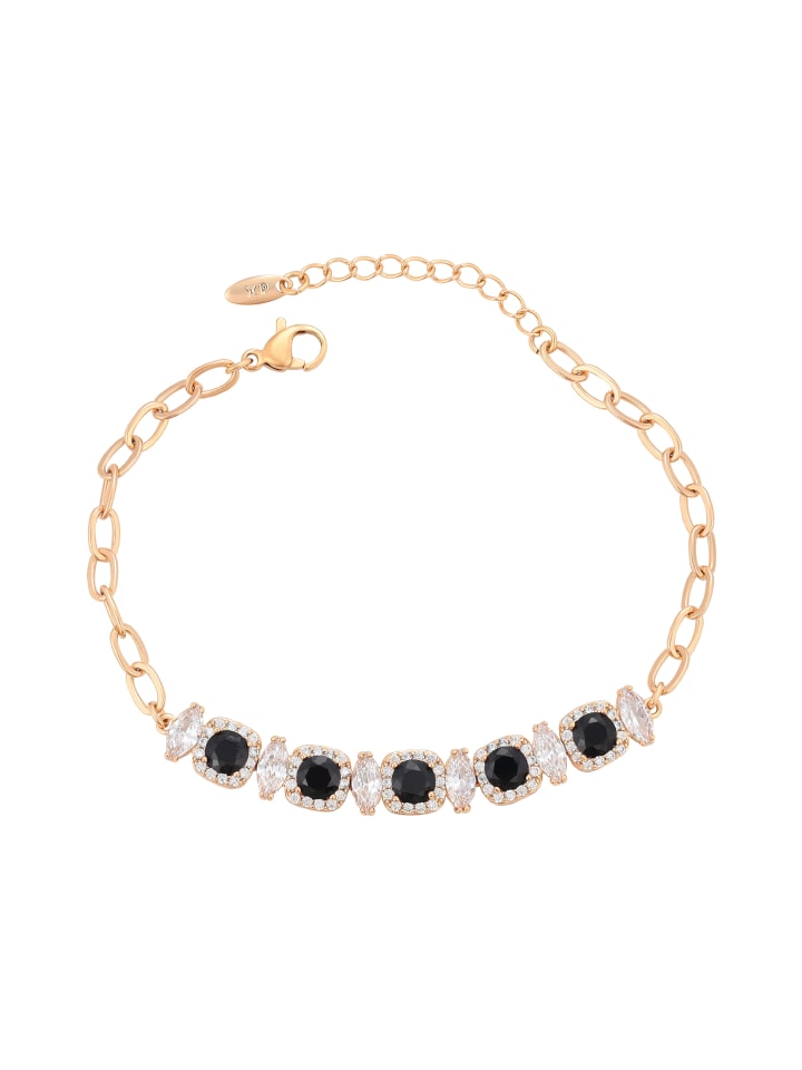 Women Crystal-Studded Chain Link Bracelet in Rose Gold Black
