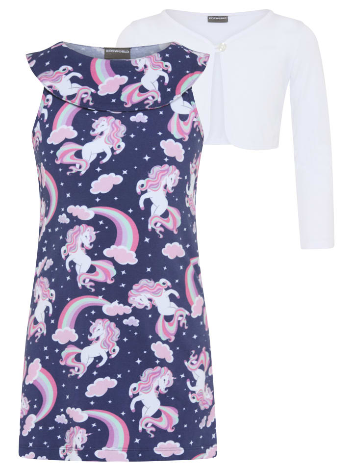 Bolero, Kleid & Leggings in blau gemustert