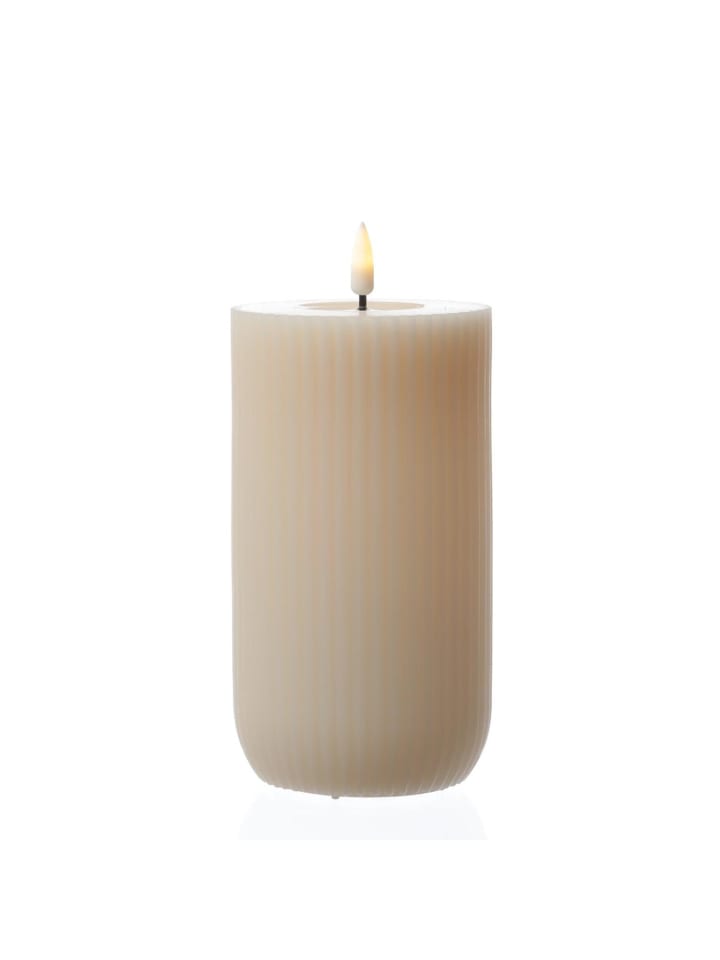 LED Kerze Mia gerillt Echtwachs mit Rillen H: 15cm D: 8cm in creme