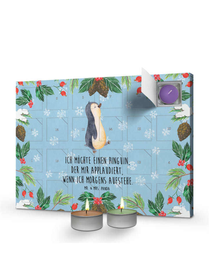 Adventskalender Pinguin mHerzieren mit Spruch in Eisblau