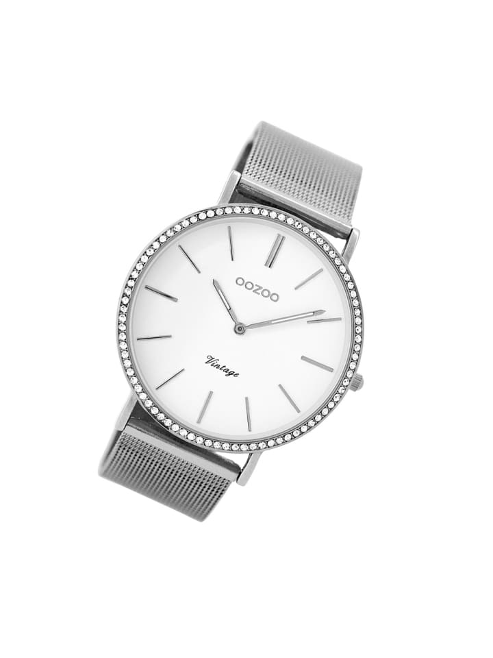 Analog-Armbanduhr Oozoo Vintage Series silber groß (ca. 40mm)