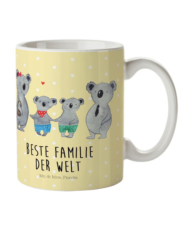 Tasse Koala Familie zwei mit Spruch in Gelb Pastell