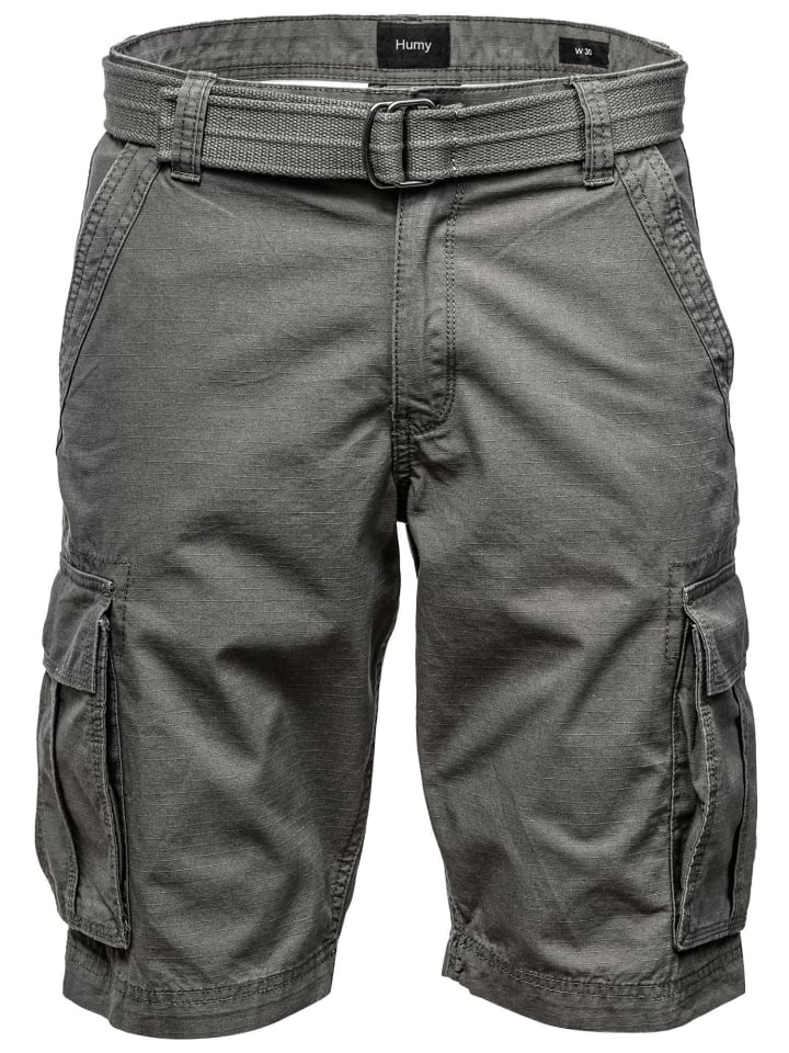 Bermuda Chino Shorts mit Gürtel und Cargo Design A&S in Dunkelgrau