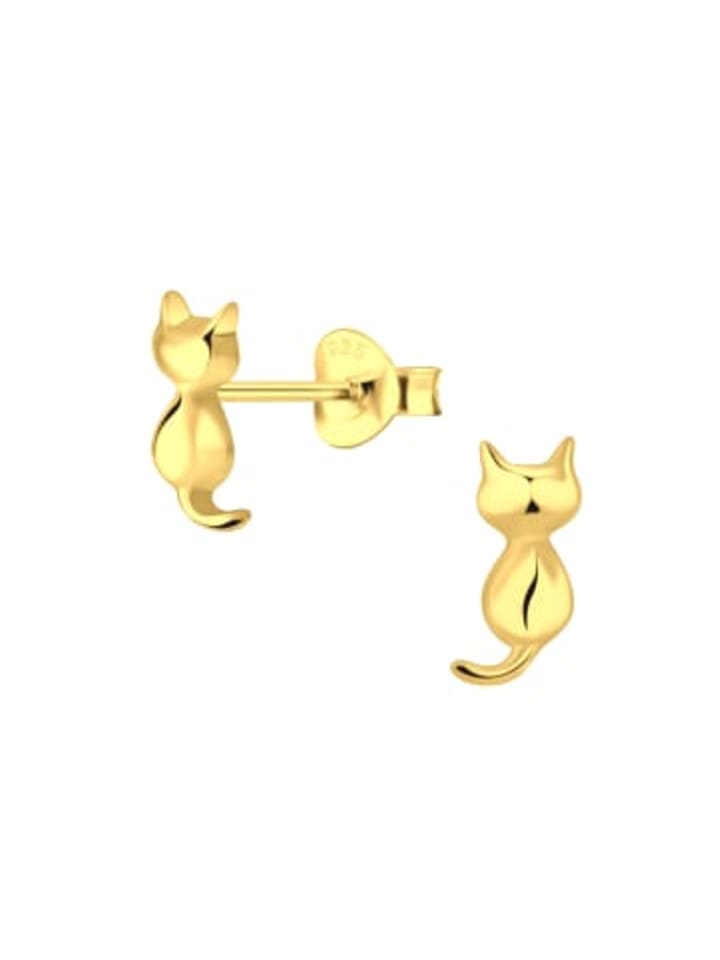 Ohrringe, Ohrstecker KATZE in Gold aus 925 Sterling Silber, 2-tlg.