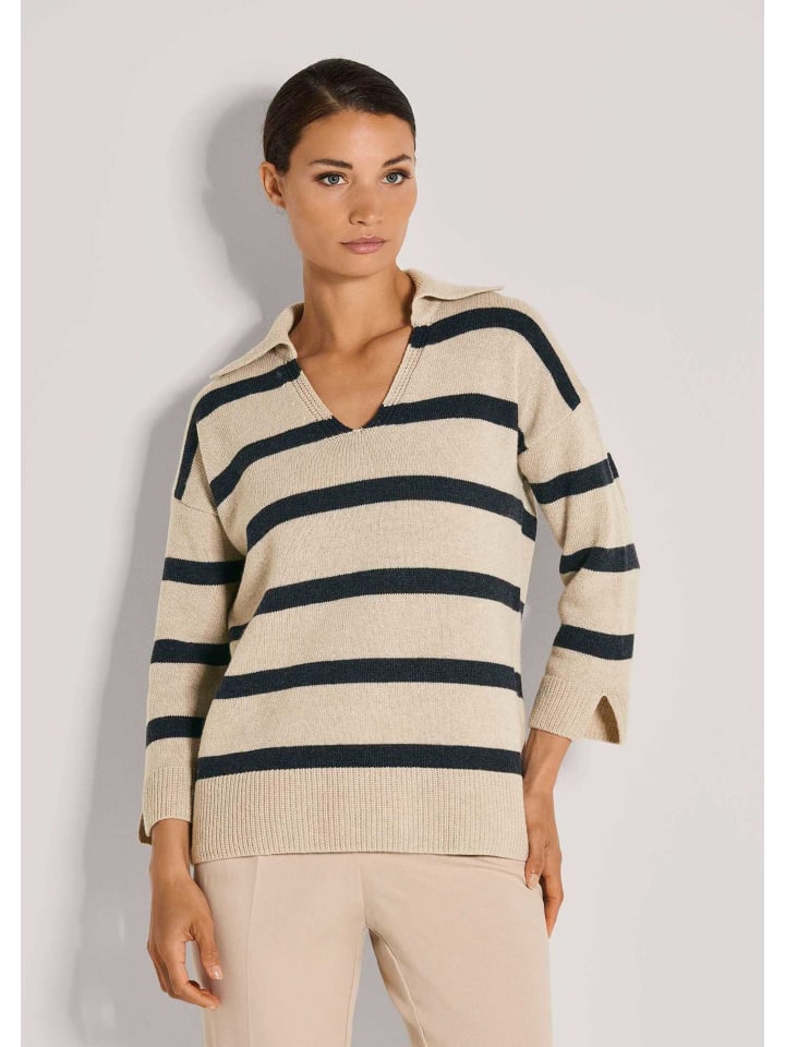 Stilvoller Wollpullover mit Polokragen in beige / melange / nebelblau
