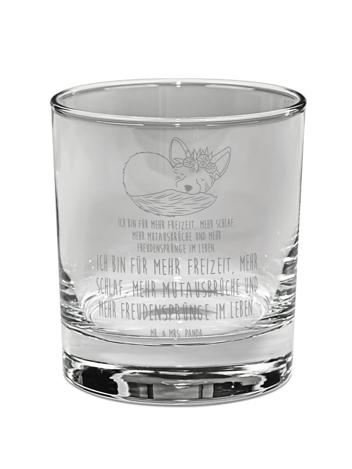Whiskyglas Wüstenfuchs Blumen mit Spruch in Transparent