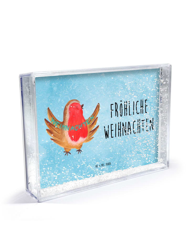Bilderrahmen Rotkehlchen Weihnachten mit Spruch in Eisblau