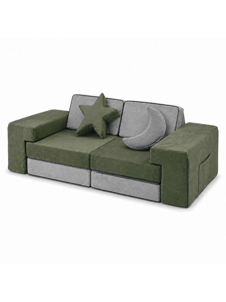 10tlg. Kinder-Spielsofa Set "Velours" in Grau/ Grün - (B)140 x (H)45 x (T)65 cm