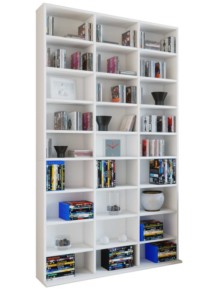 Holz CD DVD Standregal Bücherregal Regal Megosa XL in Weiß