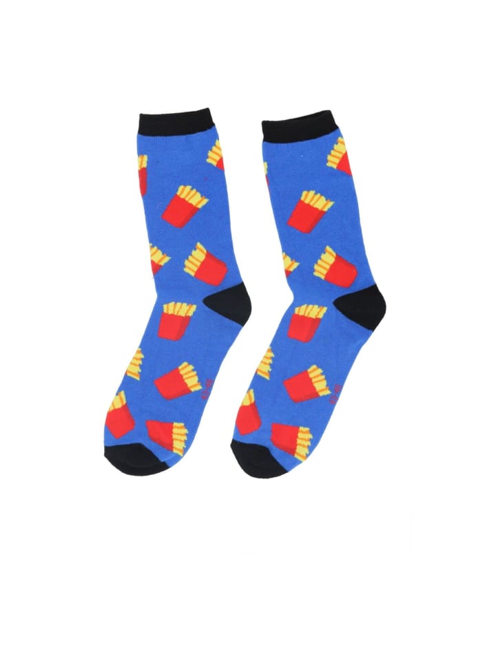 Socken 3er-Pack – Lustige Pommes-Motiv Socken in Größe 39-42 in Blau