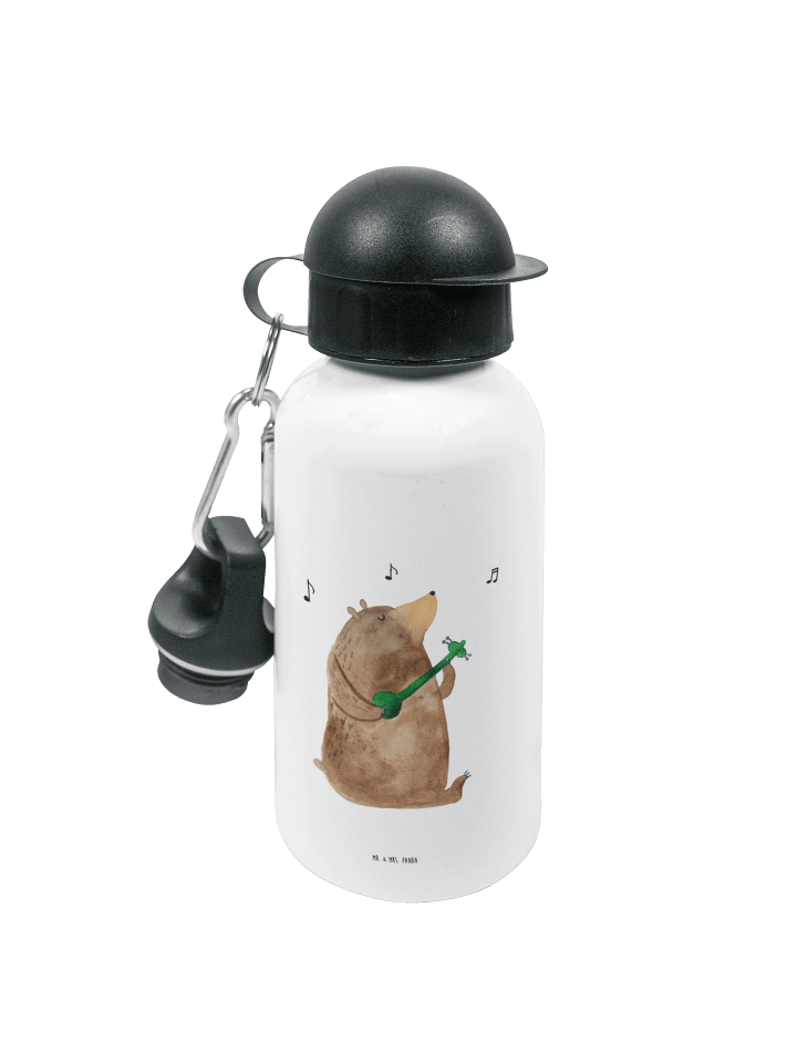 Trinkflasche Bär Gitarre ohne Spruch in Weiß