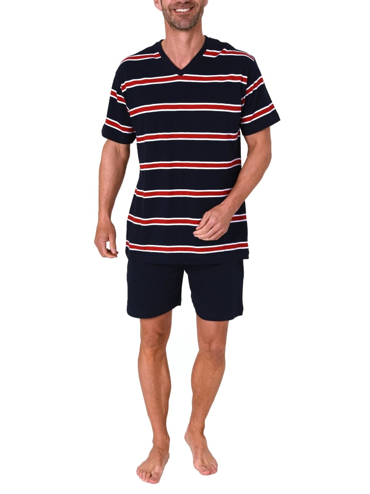 kurzarm Schlafanzug Shorty Streifen - 78284 in rot
