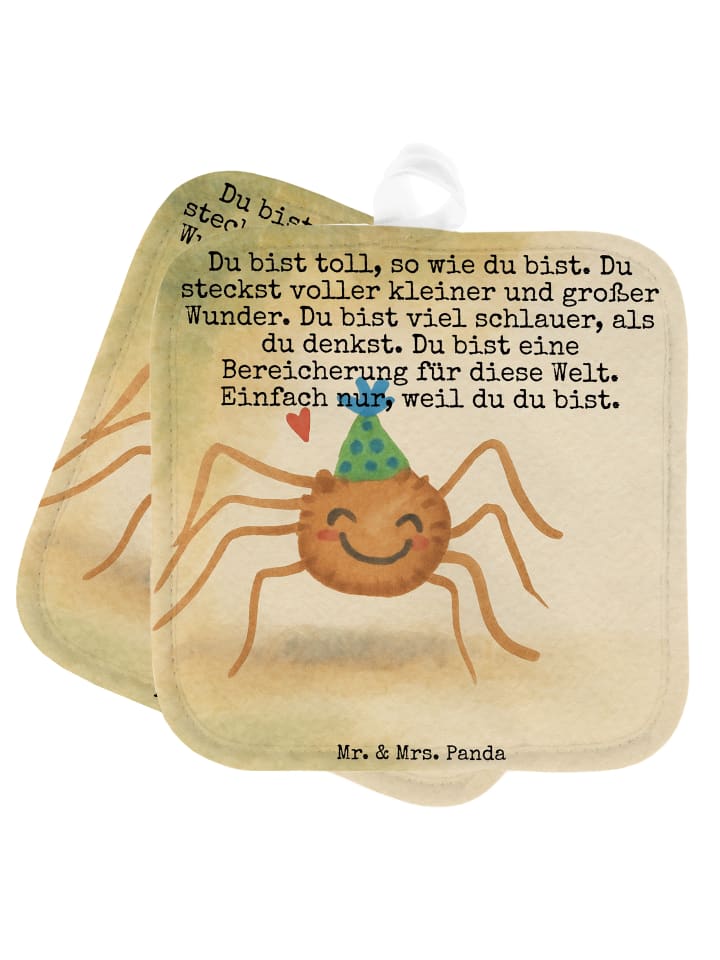 Topflappen Spinne Agathe Party Design mit Spruch in Weiß