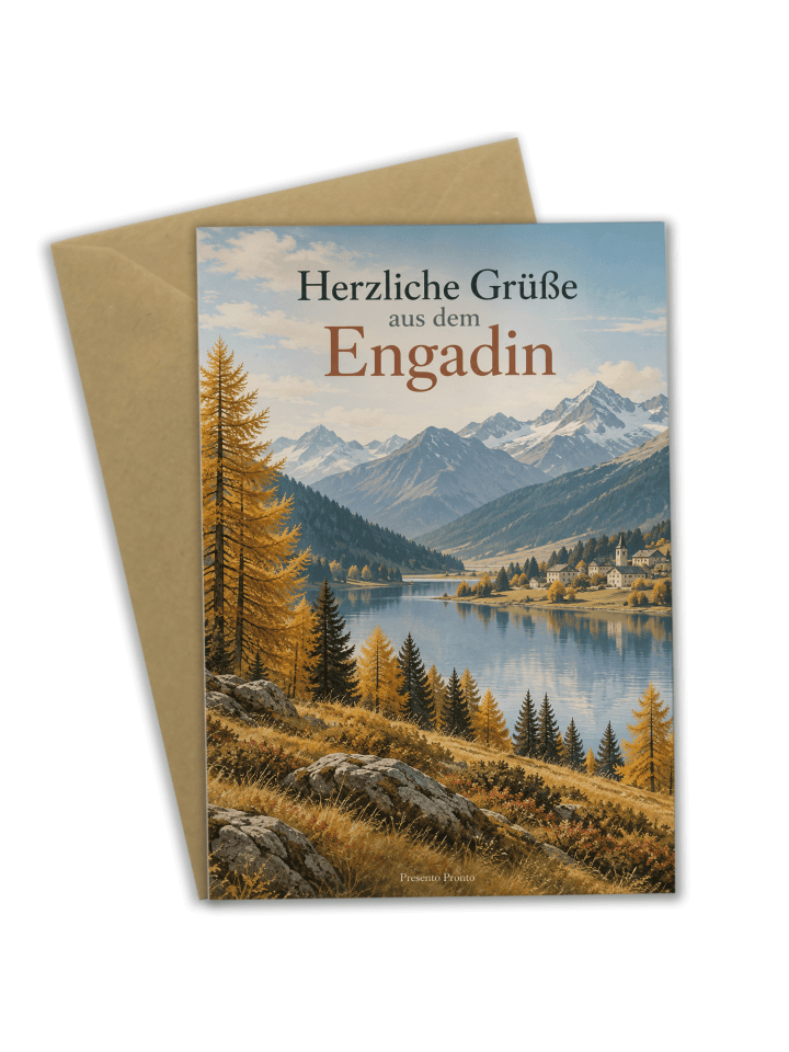 Glückwunschkarte Berglandschaft nostalgisch Des... in Weiß