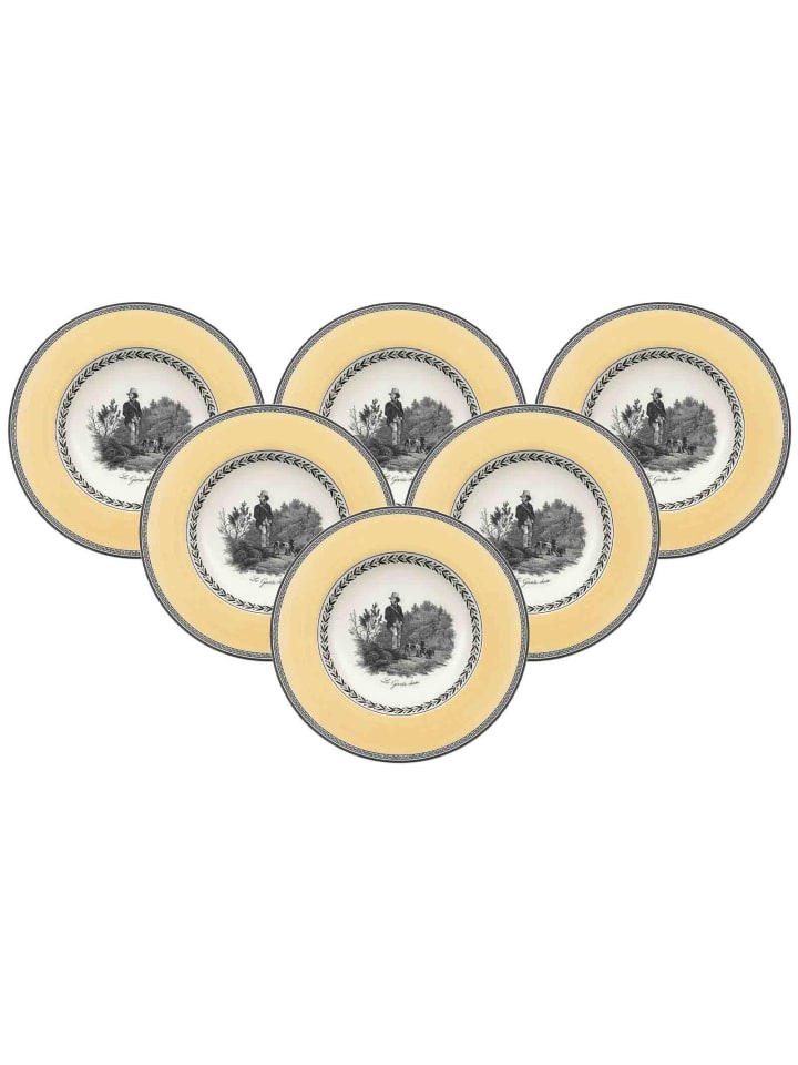 6er Set Suppenteller Audun Chasse in Weiß-Grau-Gelb ø 24,2 cm