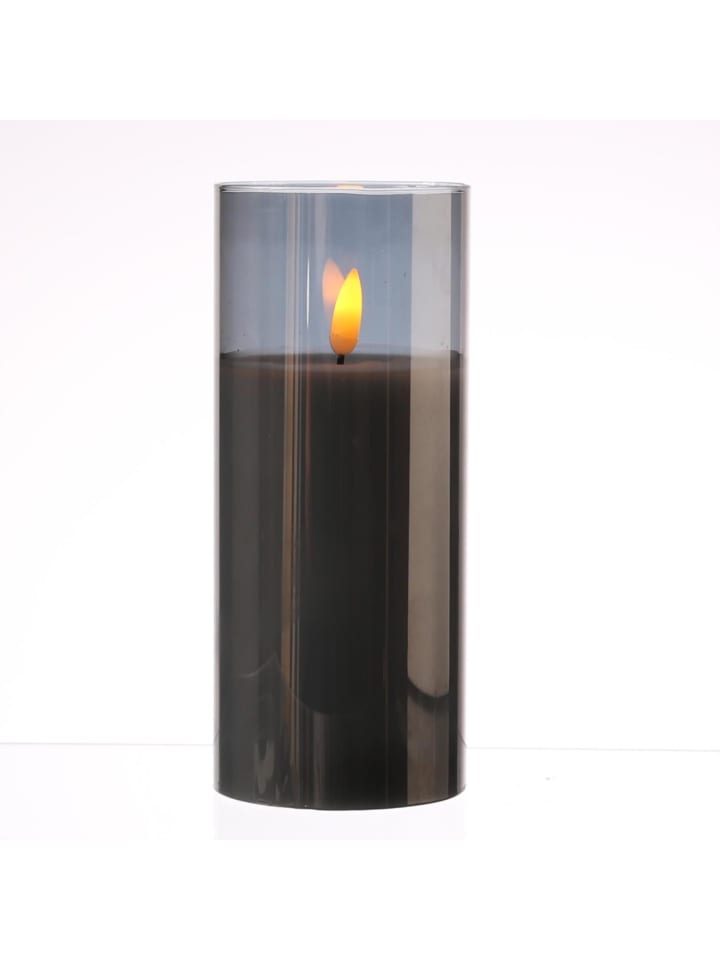 LED Kerze im Glas Windlicht flackernd D: 7,5cm H: 17,5cm in grau