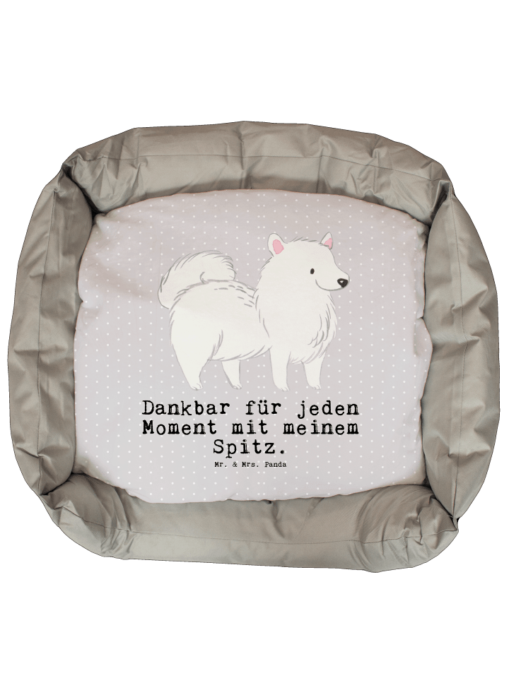 Hundekorb Spitz Moment mit Spruch in Grau Pastell