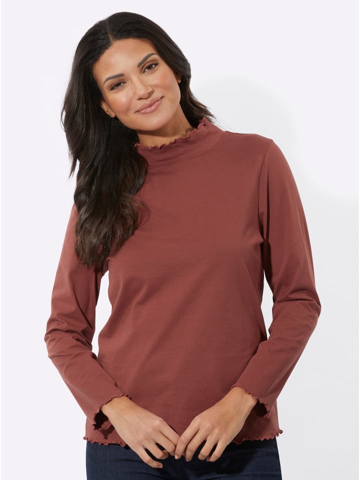 Stehkragen-Shirt in rotbraun