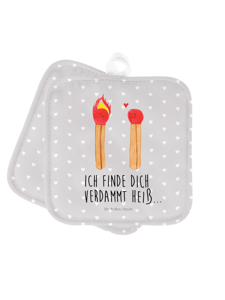 2er Set Topflappen Streichhölzer mit Spruch in Grau Pastell