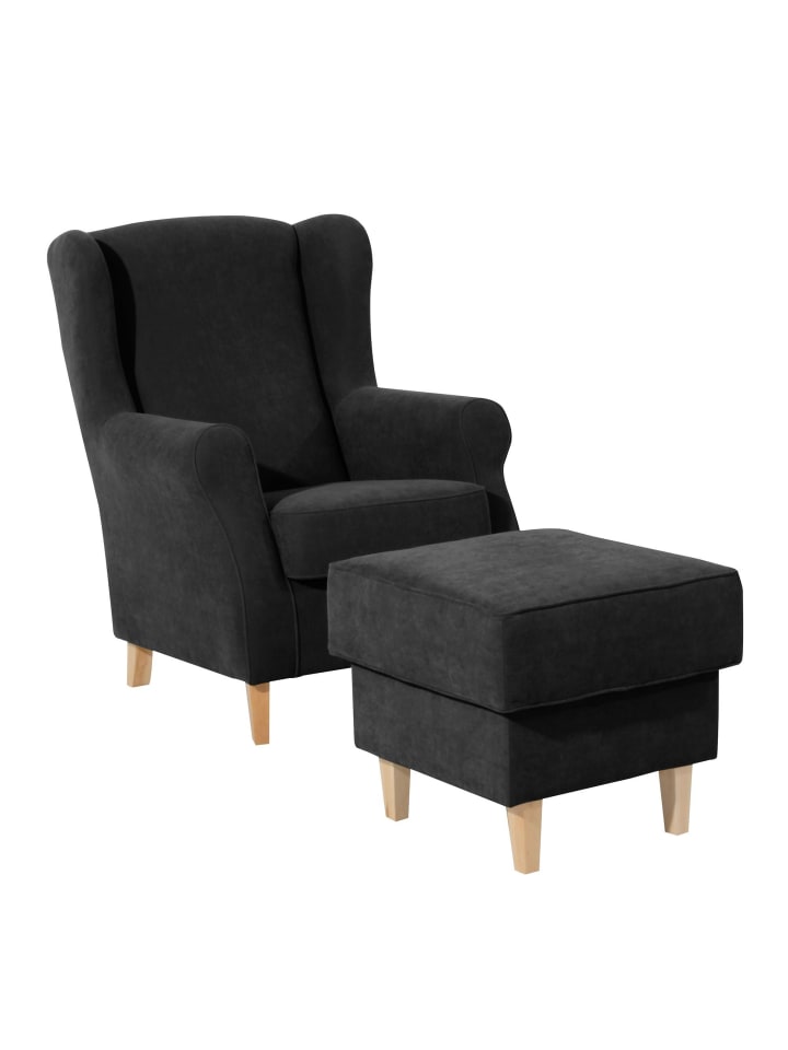 OHRENSESSEL Karlen Bezug Veloursstoff Buche natur / schwarz